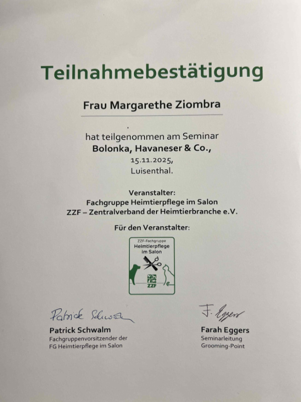 Zertifikat - Bolonka, Havanese und Co.