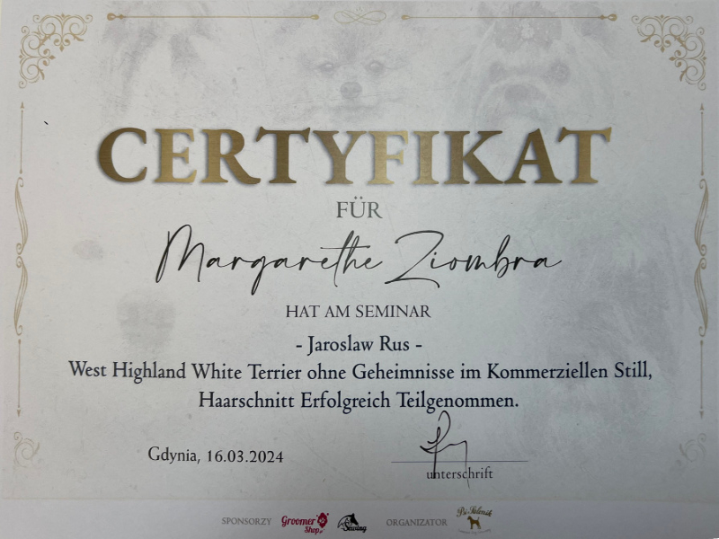 Zertifikat - Jaroslaw Rus - West Highland White Terrier